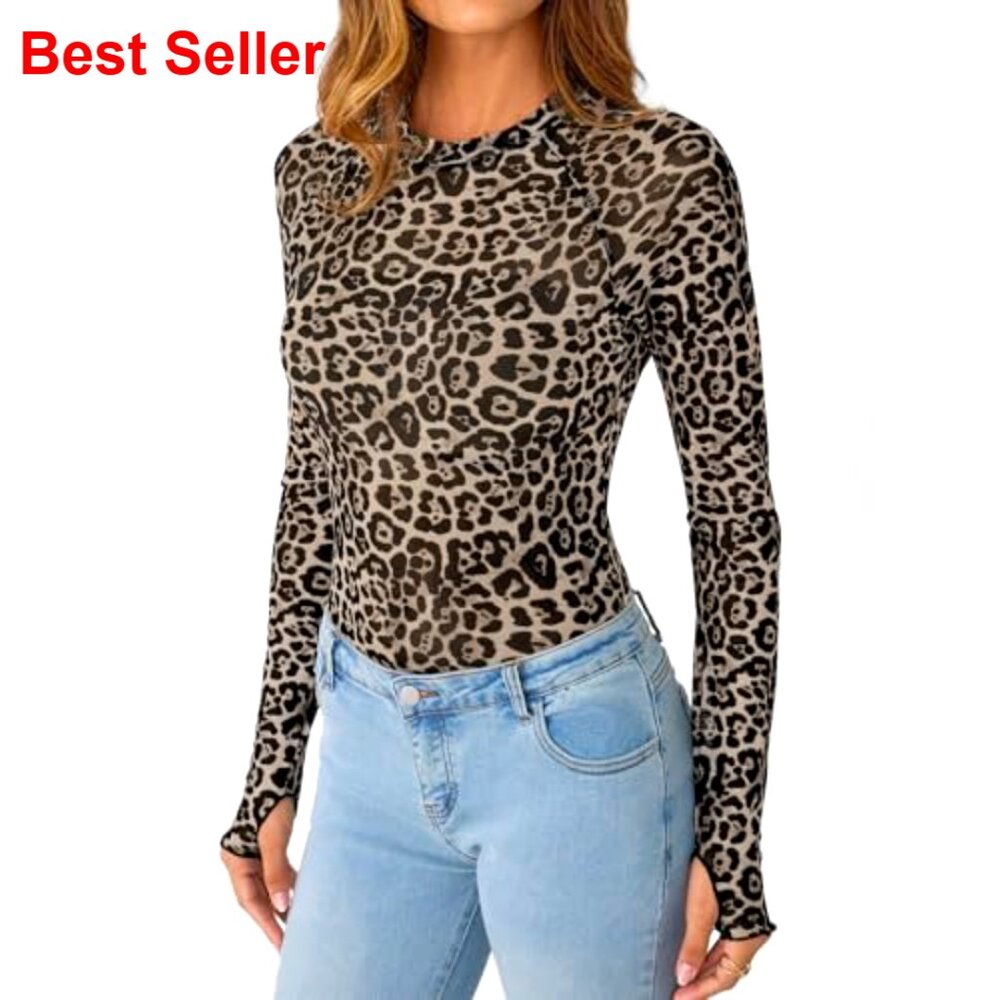 Mesh Sheer Lace Long Sleeve Top Slim Fitted See Through Floral Print - Picture 3 of 5